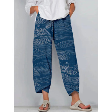 The Water Pattern Linen Blend Cropped Casual Pants