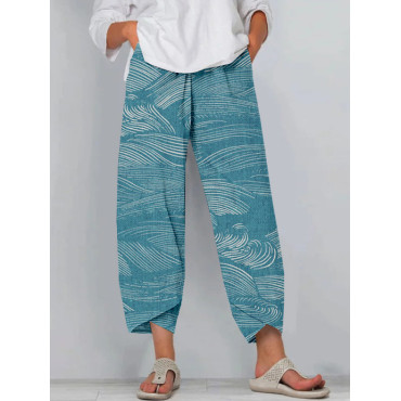 The Water Pattern Linen Blend Cropped Casual Pants