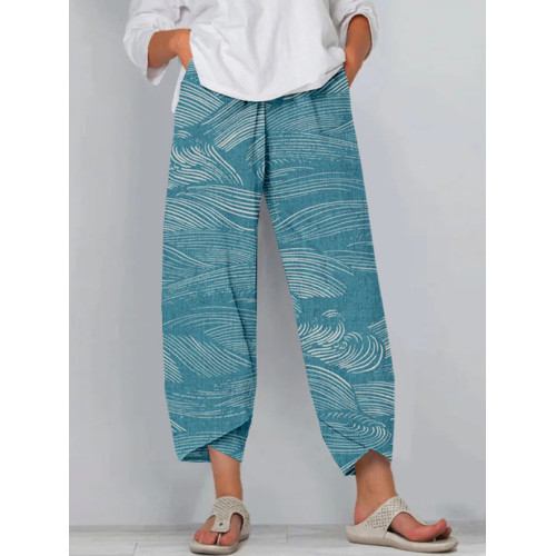 The Water Pattern Linen Blend Cropped Casual Pants