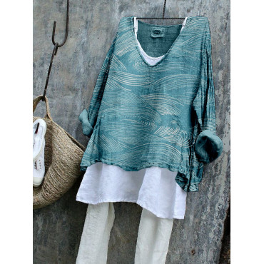 The Water Pattern Linen Blend Flowy Tunic