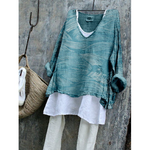 The Water Pattern Linen Blend Flowy Tunic