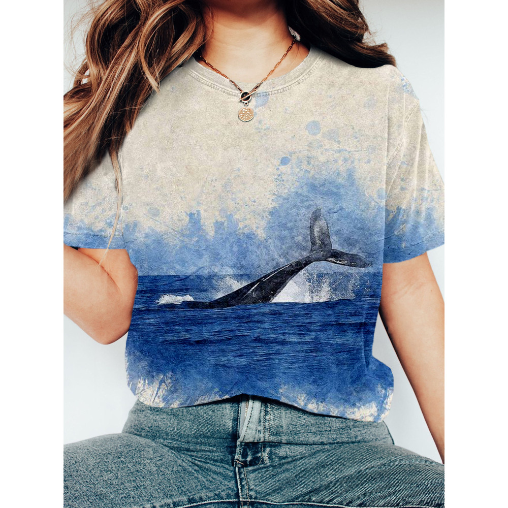 The Whale Art Painting Short Sleeve Vintage T Shirt