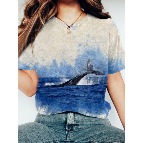 The Whale Art Painting Short Sleeve Vintage T Shirt