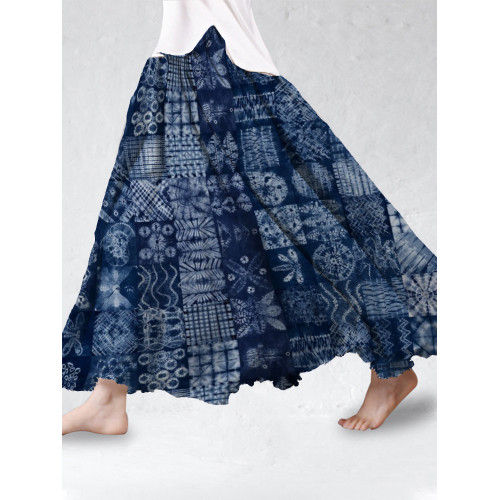Tie Dye Ocean Art Cotton Linen Flowy Skirt