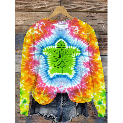 Tie Dye Sea Turtle Printed Casual Sweatshirt