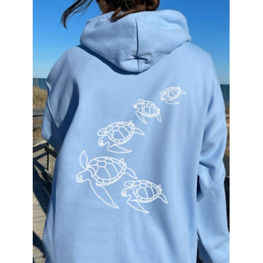 Turtle Print Casual Retro Hoodie