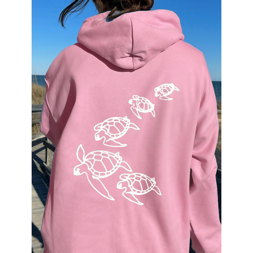 Turtle Print Casual Retro Hoodie