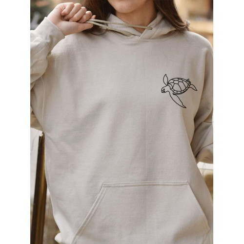 Turtle Print Casual Retro Hoodie