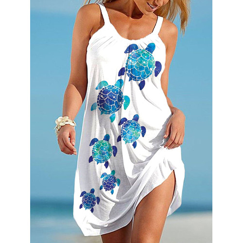 Turtle Print Sleeveless Casual Mini Dress