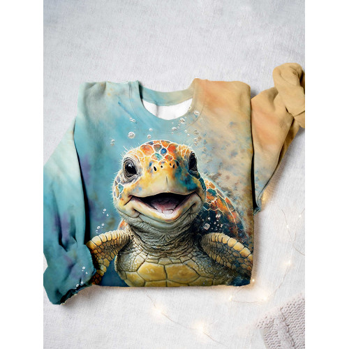 Turtle Watercolor Sketch Art Casual Cozy Sweatshirt