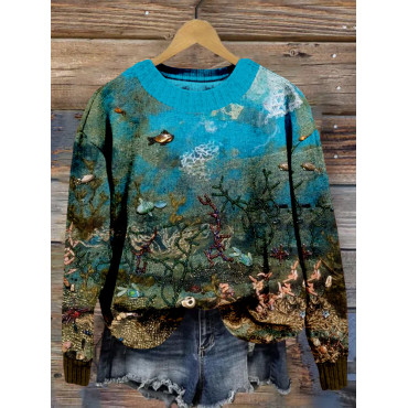 Underwater World Felt Art Pattern Cozy Pullover Sweater