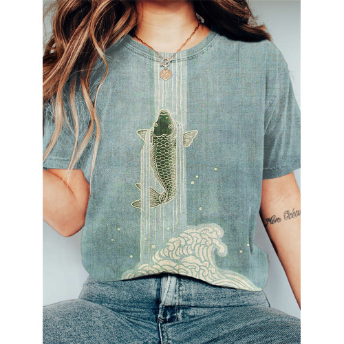 Upstream Carp Japanese Art Comfy T Shirt