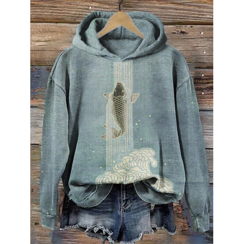 Upstream Carp Japanese Art Cozy Hoodie
