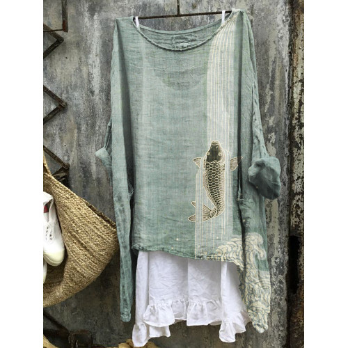 Upstream Carp Japanese Art Linen Blend Tunic