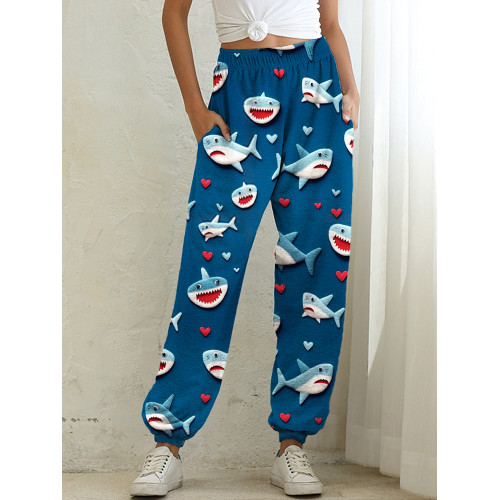 Valentine Gift Love Heart Shark Art Print Casual Sweatpants