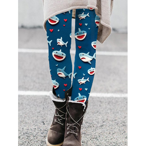 Valentine Gift Love Heart Shark Art Print Cozy Leggings