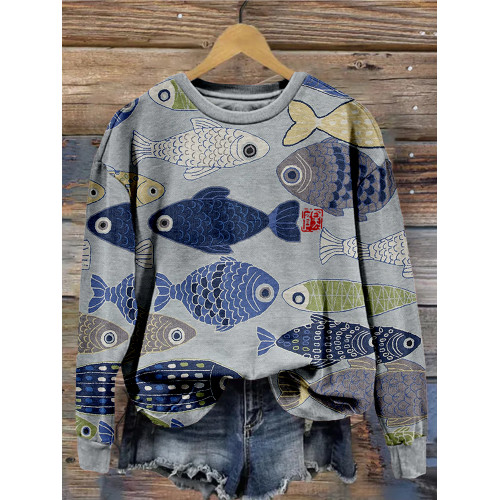 Vintage Fish Japanese Art Crew Neck Comfy Sweatshirt