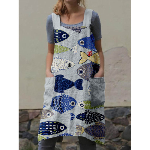 Vintage Fish Japanese Art Cross Back Apron