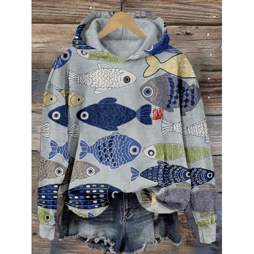 Vintage Fish Japanese Art Pattern Comfy Hoodie