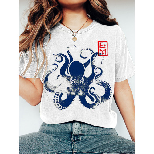 Vintage Japanese Octopus Washed Cotton T-Shirt