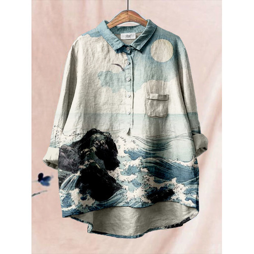 Vintage Ocean Art Linen Blend Comfy Shirt