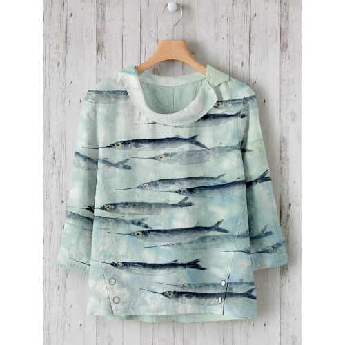 Vintage Ocean Fish Art Linen Blend Cozy Shirt
