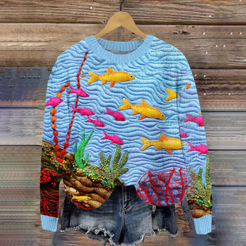 Vintage Ocean Fish Pullover Knitted Sweater