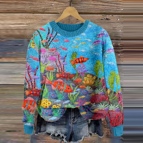 Vintage Ocean Pattern Knitted Sweater