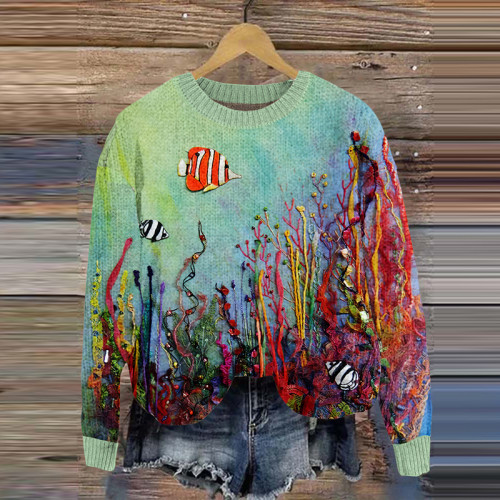 Vintage Sea World Pullover Knitted Long Sleeve Sweater