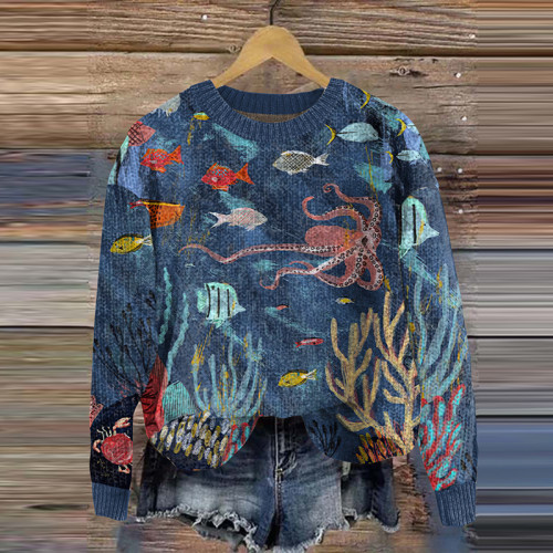 Vintage Undersea World Life Pullover Knitted Sweater