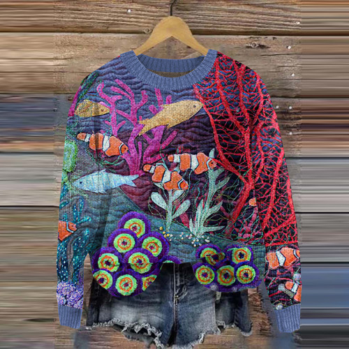 Vintage Underwater Plant Knitted Pullover Sweater