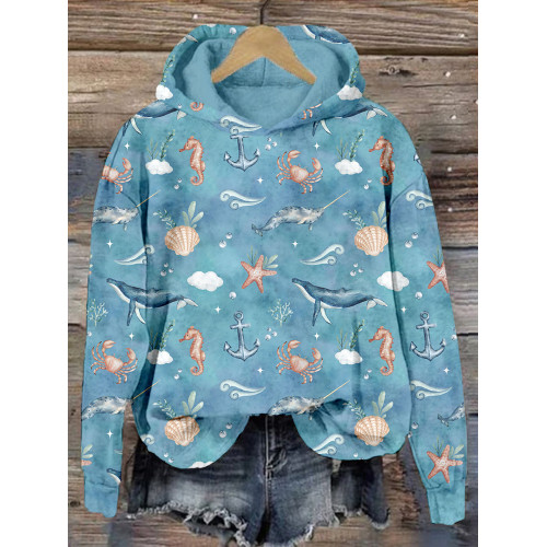 Watercolor Ocean Marine Pattern Comfy Hoodie