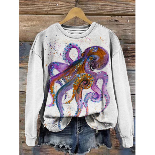 Watercolor Octopus Pattern Cozy Sweatshirt