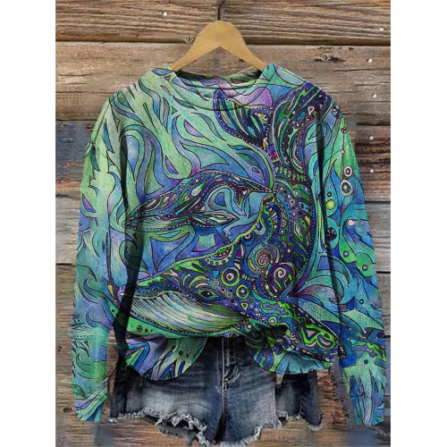 Watercolor Whale Crew Neck Sweatshirt