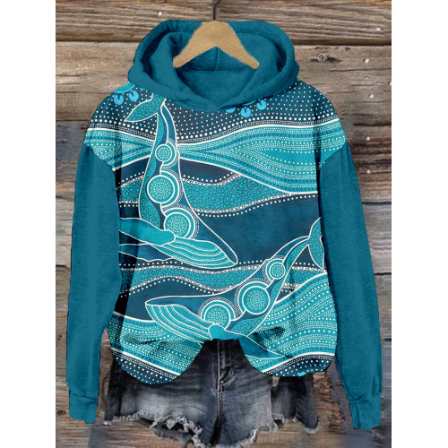 Whale Aboriginal Dot Art Graphic Comfy Hoodie