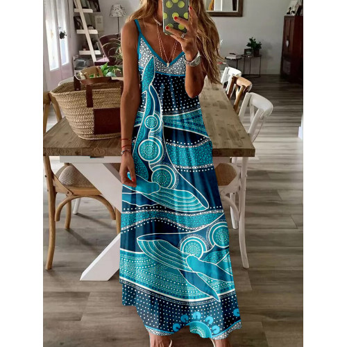 Whale Aboriginal Dot Art Graphic V Neck Cami Maxi Dress