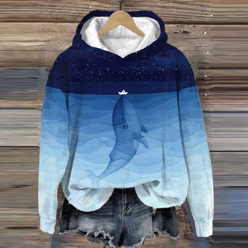 Whale Art Ombre Comfort Washed Hoodie
