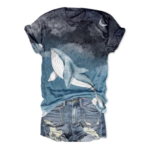 Whale In The Night Sky Art Painting V Neck T Shirt