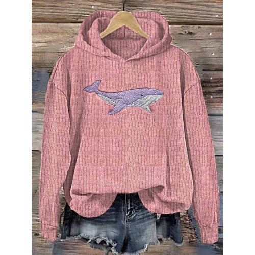 Whale Knit Print Casual Comfort Hoodie