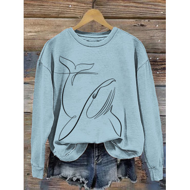Whale Line Art Printed Casual Cozy Sweatshirt