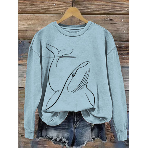 Whale Line Art Printed Casual Cozy Sweatshirt
