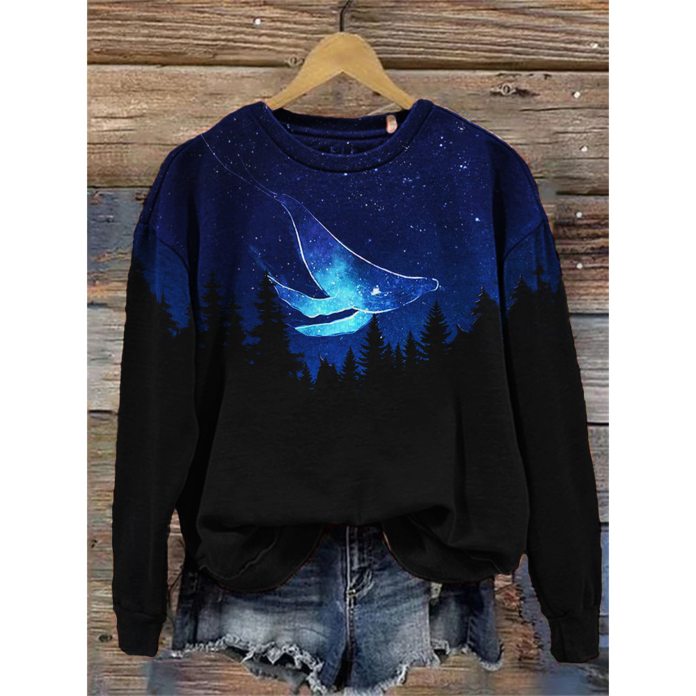 Whale Night Sky Dark Forest Contrast Sweatshirt