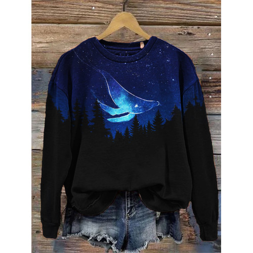 Whale Night Sky Dark Forest Contrast Sweatshirt