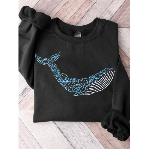 Whale Paisley Embroidery Art Comfy Sweatshirt