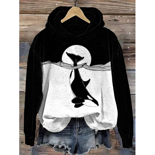 Whale Print Casual Hoodie
