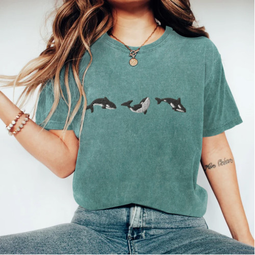Whale Print Crew Neck Casual T-Shirt