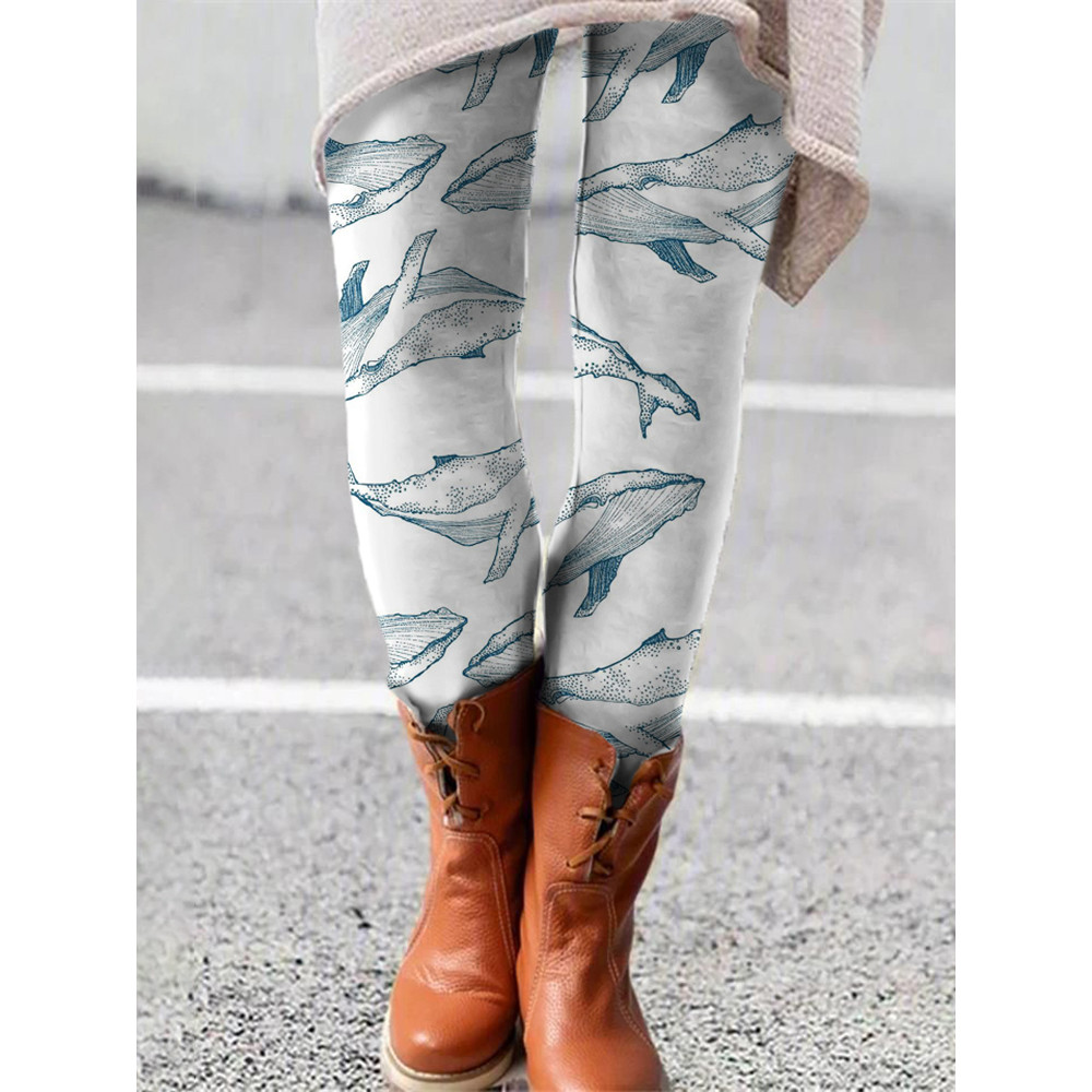 Whale Print Skinny Casual Leggings