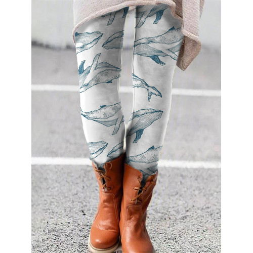 Whale Print Skinny Casual Leggings