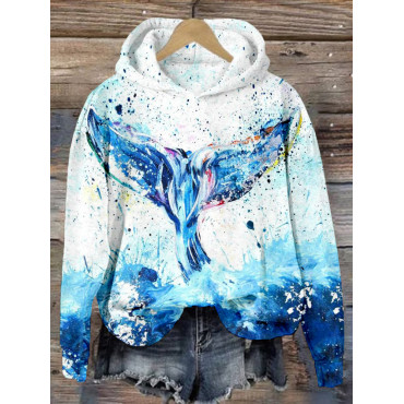 Whale Tail Art Print Casual Cozy Hoodie