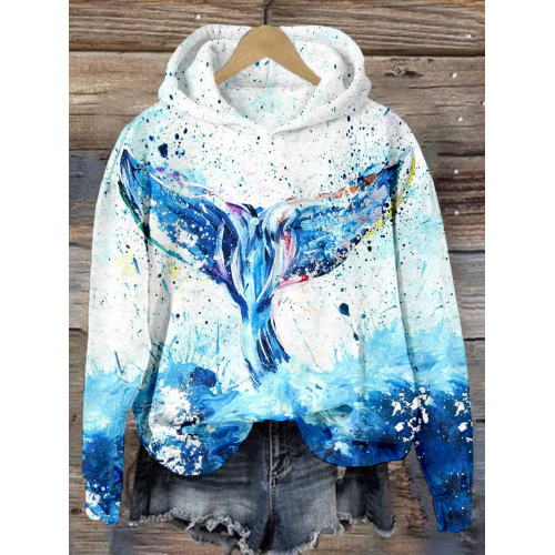 Whale Tail Art Print Casual Cozy Hoodie